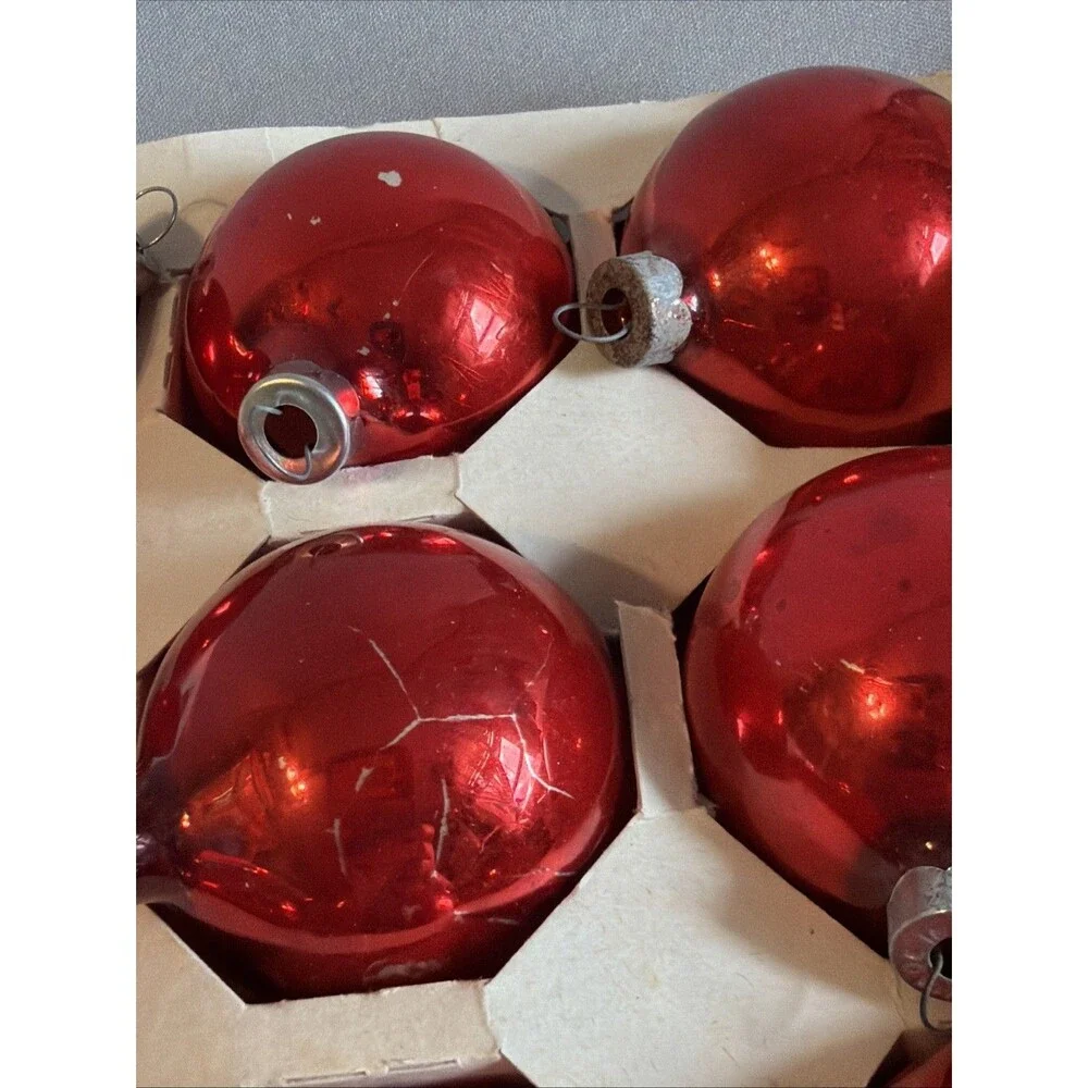 Vintage Noelle Christmas Tree Ornaments – Set of 12 Red Glass Balls w/ Box